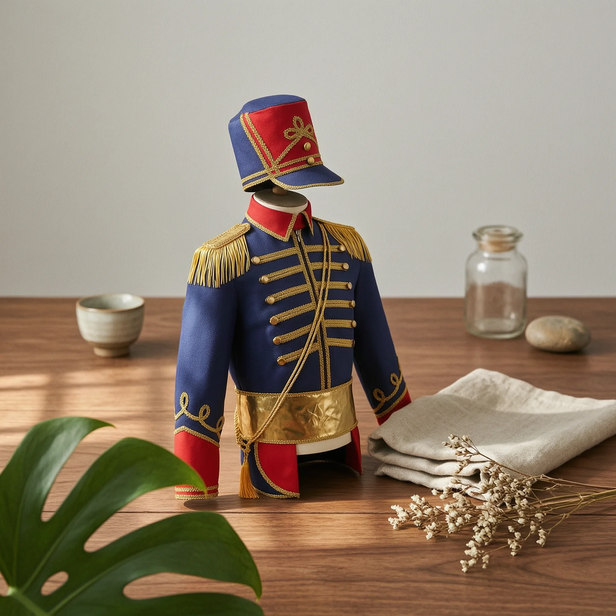 

Costume with Hat Ornate Marching Band Uniform Jacket with Gold Braid Structured Cosplay Outfit Regal for Cosplayers