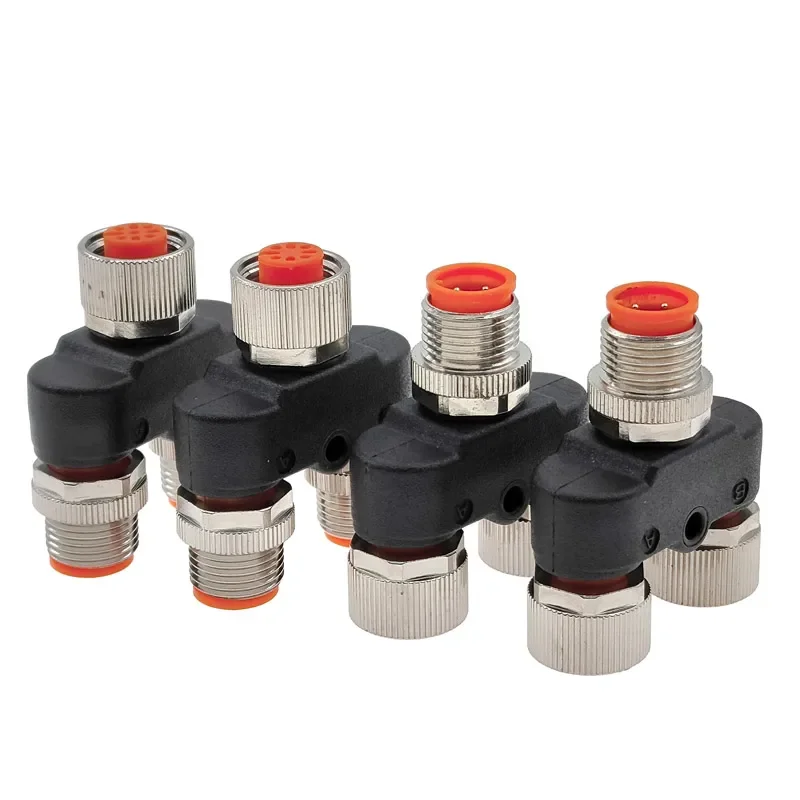 M12 Sensor Connector Waterproof Three-way Pipe Conversion Plug Male Female 4 5pin Y Shaped A Code Connectors