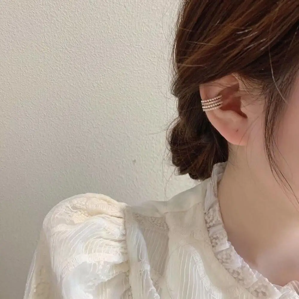 Minimalist Multilayer Zircon Jewelry Gifts Ladies Cartilage Clip Earrings Ear Cuff Pearls Ear Clips Korean Earrings for Women