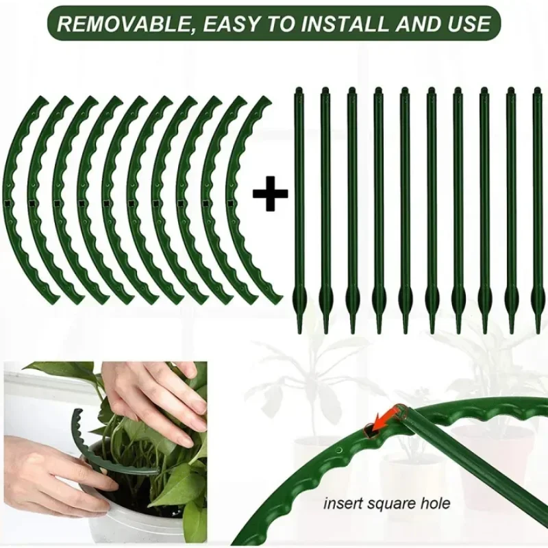 Suporte de plástico para plantas, suporte para plantas, pilha para flores, arranjo de estufas, suporte de haste de fixação, ferramentas de jardim