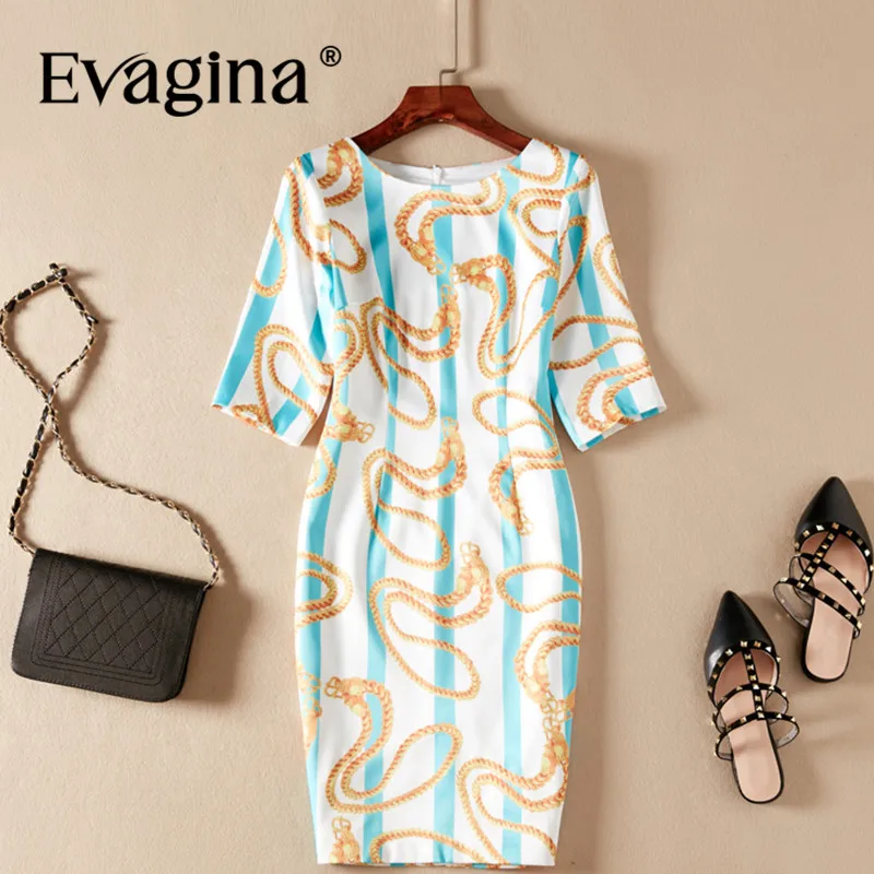 

Evagina Spring Summer Women's Dress Half sleeved Striped Print Commuter Pretty Slim-Fit Hip Wrap Office Lady Dresses