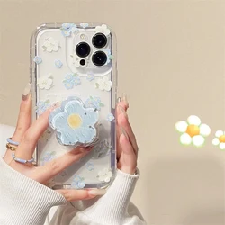 Cute Flower Quicksand Holder Phone Case For Samsung Galaxy A14 A15 A35 A55 A34 A54 A33 S24 Ultra S23 S22 Plus S21 FE Soft Cover