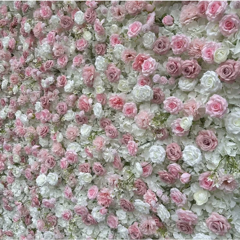 Pink rose wall simulation artificial flower wall rose waterfall mall clock in flower wall background wedding rose