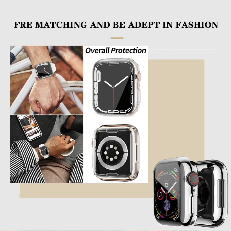 Protector de pantalla para funda de Apple Watch, 45mm, 41mm, 44MM, 40MM, 42mm, 38MM, cubierta completa de TPU, accesorios para Iwatch Series 9, 8, 7, SE, 6, 3