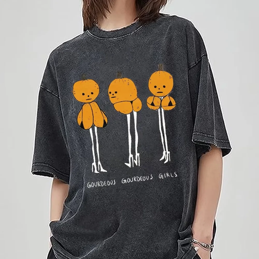 

Halloween Themed Pumpkin Print Wash T-Shirt Women Unisex Couple Oversized Short Sleeve Daily Casual Commuting Student Teen Top