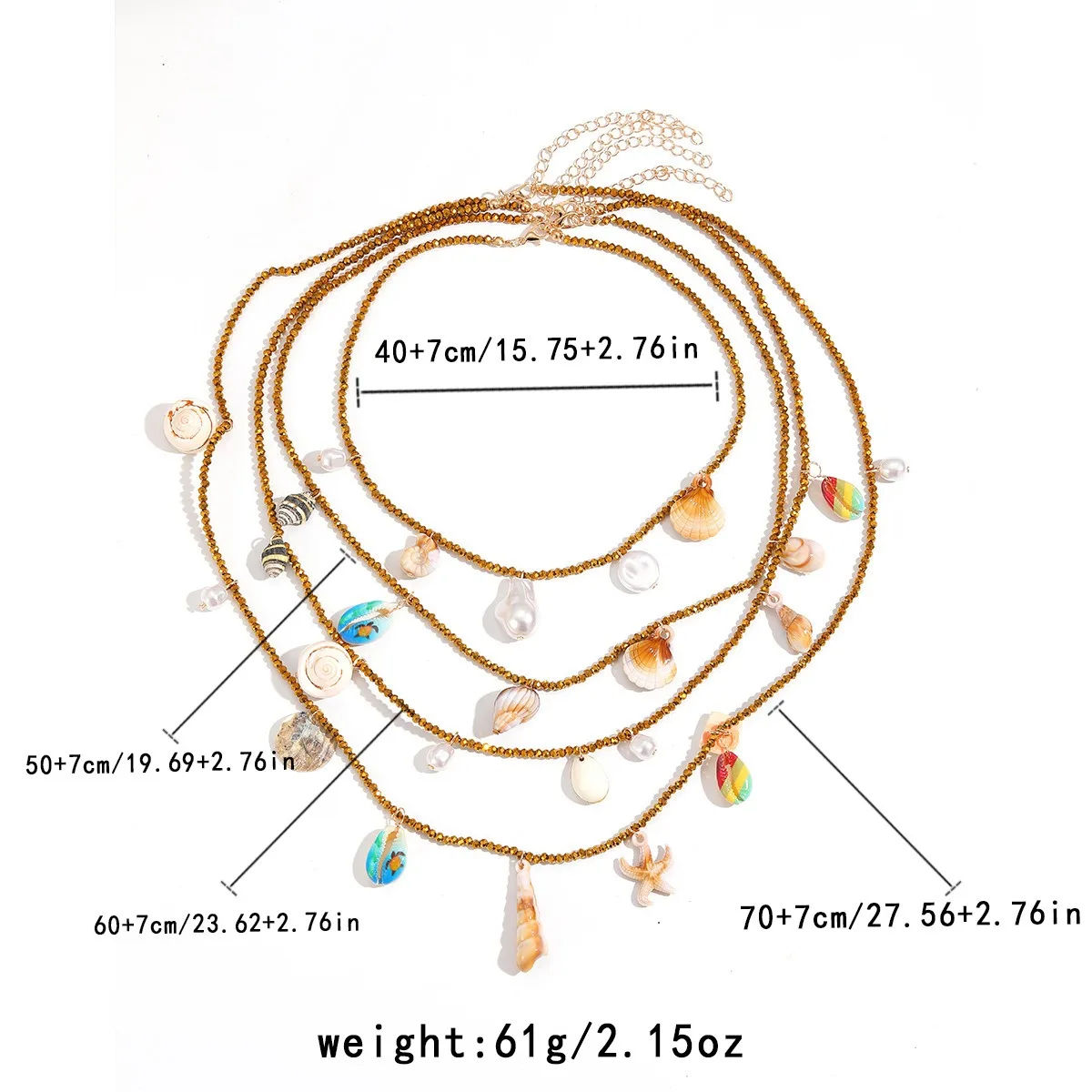 Conch Shell Starfish Pendant Necklace Handmade Weaving For Women Exaggerated Summer Beach Vacation Style Layered Clavicle Chain