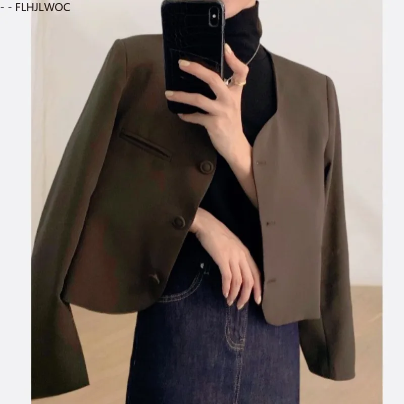 

3 Colors Autumn Chic Korea Design Short Coats High Street Women Fashion Cute Elegant Office Lady Button Work Blazer Jackets