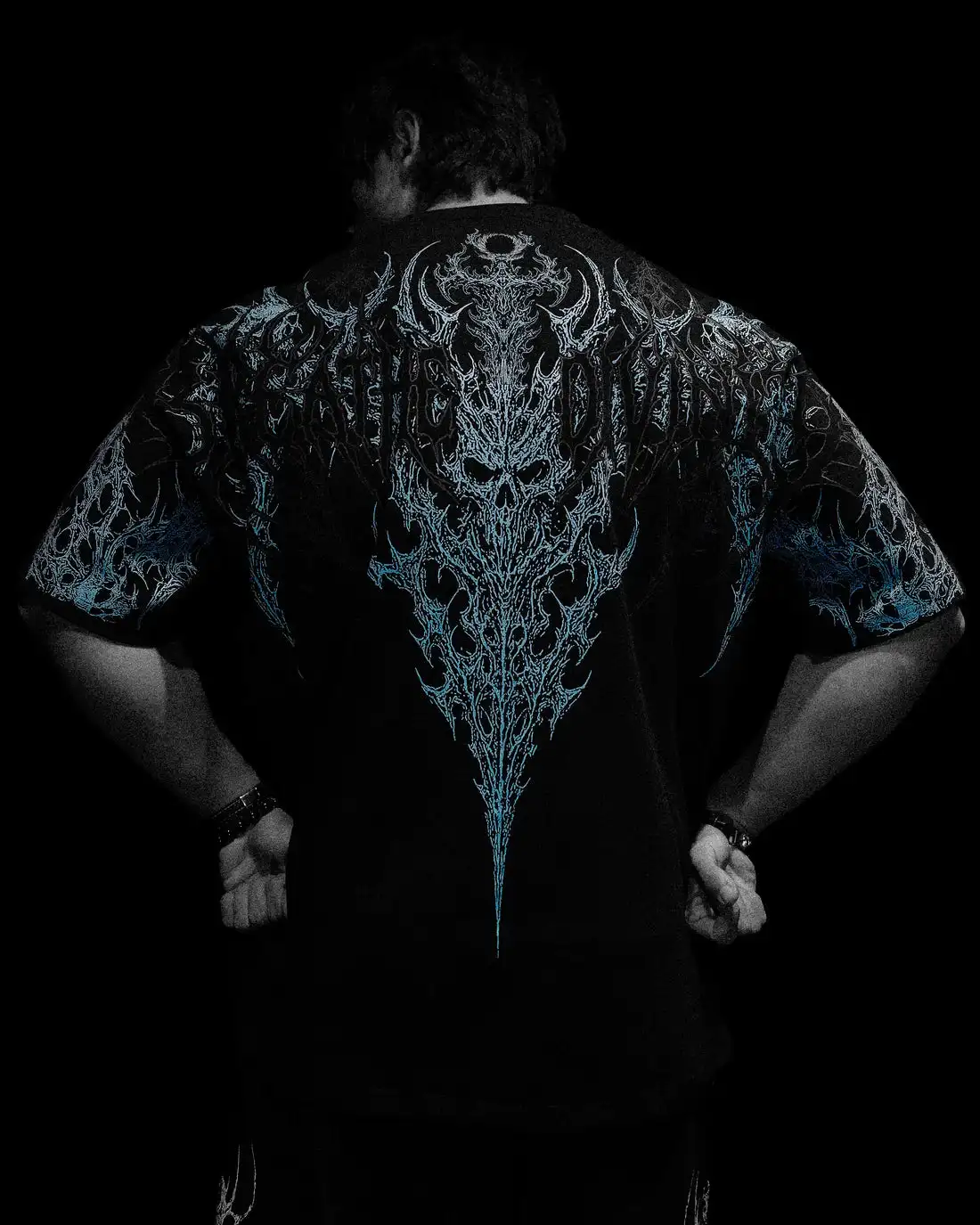 Men's Gothic Style Pattern Fitness Short Sleeved Sports Shirt Body Fitness T-shirt Dark Street Style Sports Training Shirt