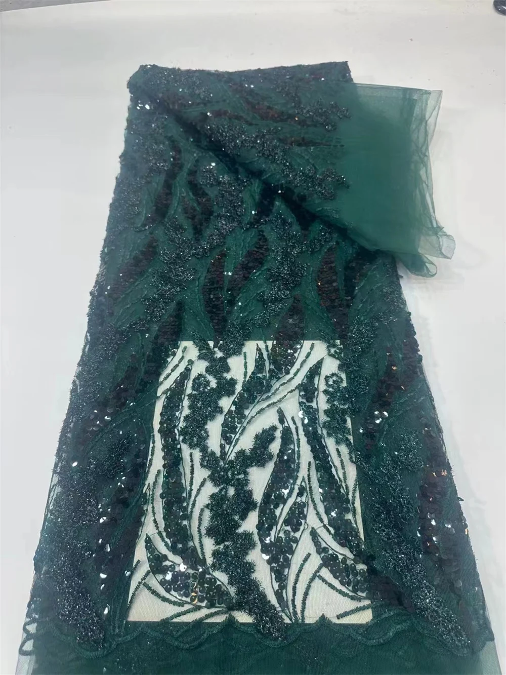 

Green Fabric High Quality African Lace Fabric 2024 French Net Sequin Fabric Sewing Embroider Lace Tulle Nigeria Dress 5Yard