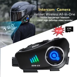 Q28-2X Motorcycle Helmet Bluetooth Intercom Waterproof Headset with 1080P Hd Driving Recorder Wireless Camera Moto Interphone