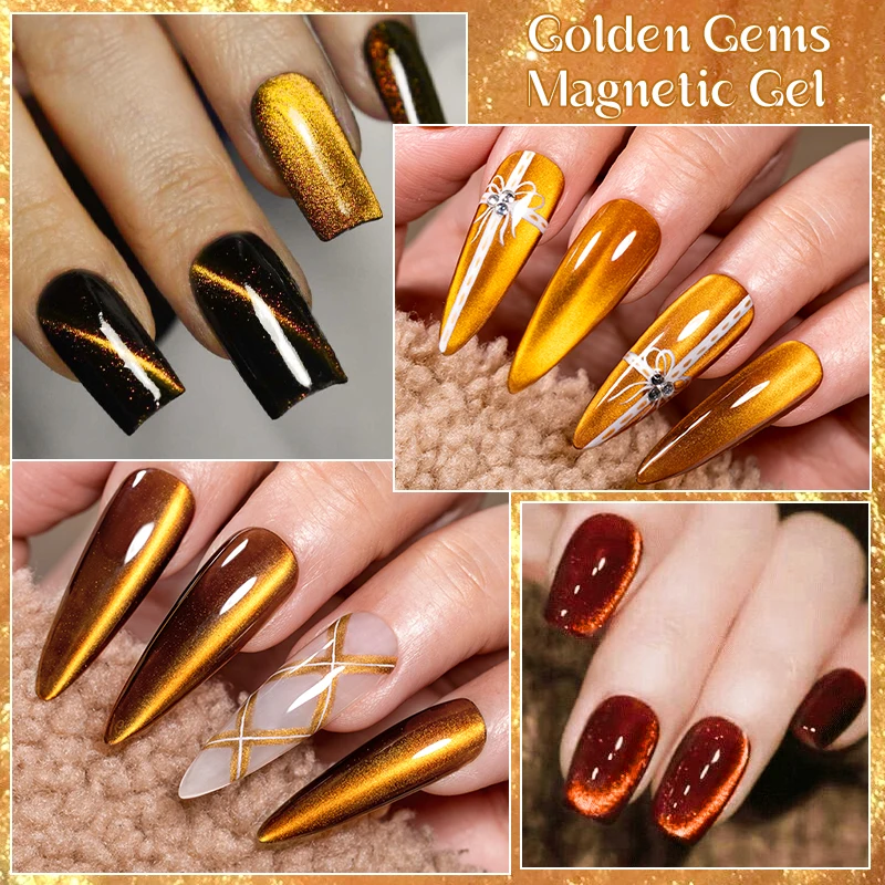 Mtssii 7ml Golden Gems Cat Magnetic Nail Polish Golden Gems Cat Eye Gel Effect Soak Off Semi-Permanent Varnish Manicure