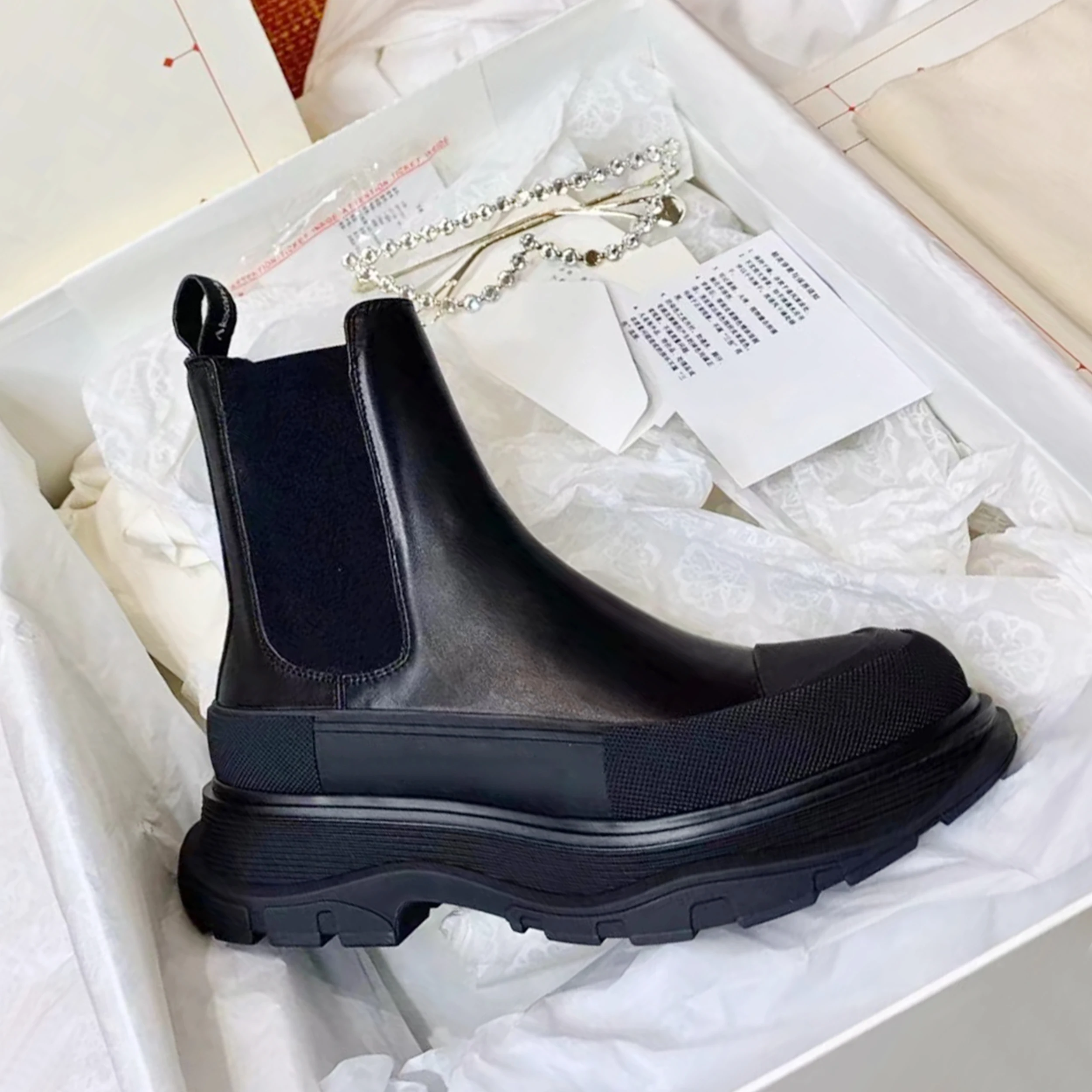 Black Platform Heightened Ankle Boots Woman Winter 2023 New In Slip-On Big Round Toe Short Boot Female Fashion Shoes for Women