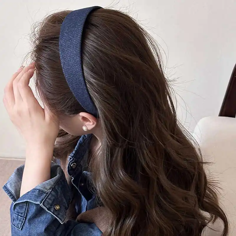 

Denim Fabric Headband Korean Simple Wide Edge Headbands Women Solid Color Hair Hoop Headband Girls Hair Accessories Headdress