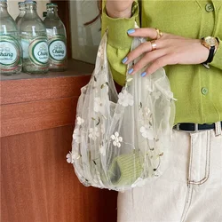 Youda New Spring Women Flower Embroidery Bag Casual Tote Girls Handbag Mesh Shopping Bags For Ladies Classic Female Handbags
