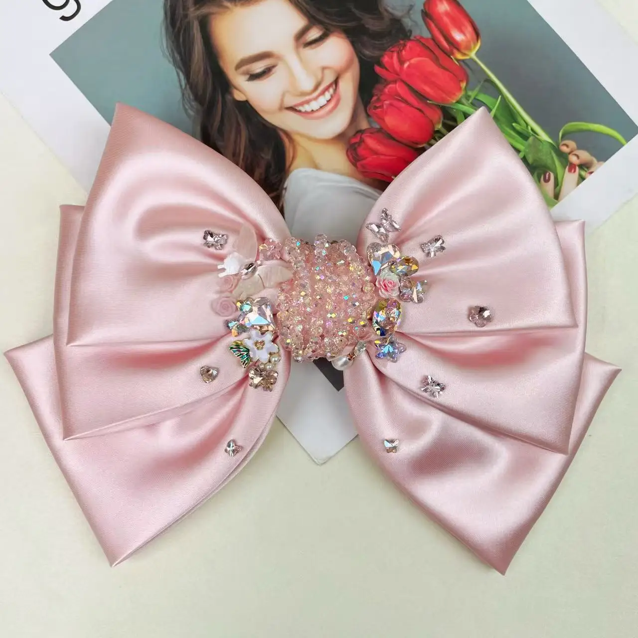 

Korean New Three-Layer Heavy-Duty Rhinestone Bow Hairpin, Sweet and Cute Hair Accessory Princess Spring Clip