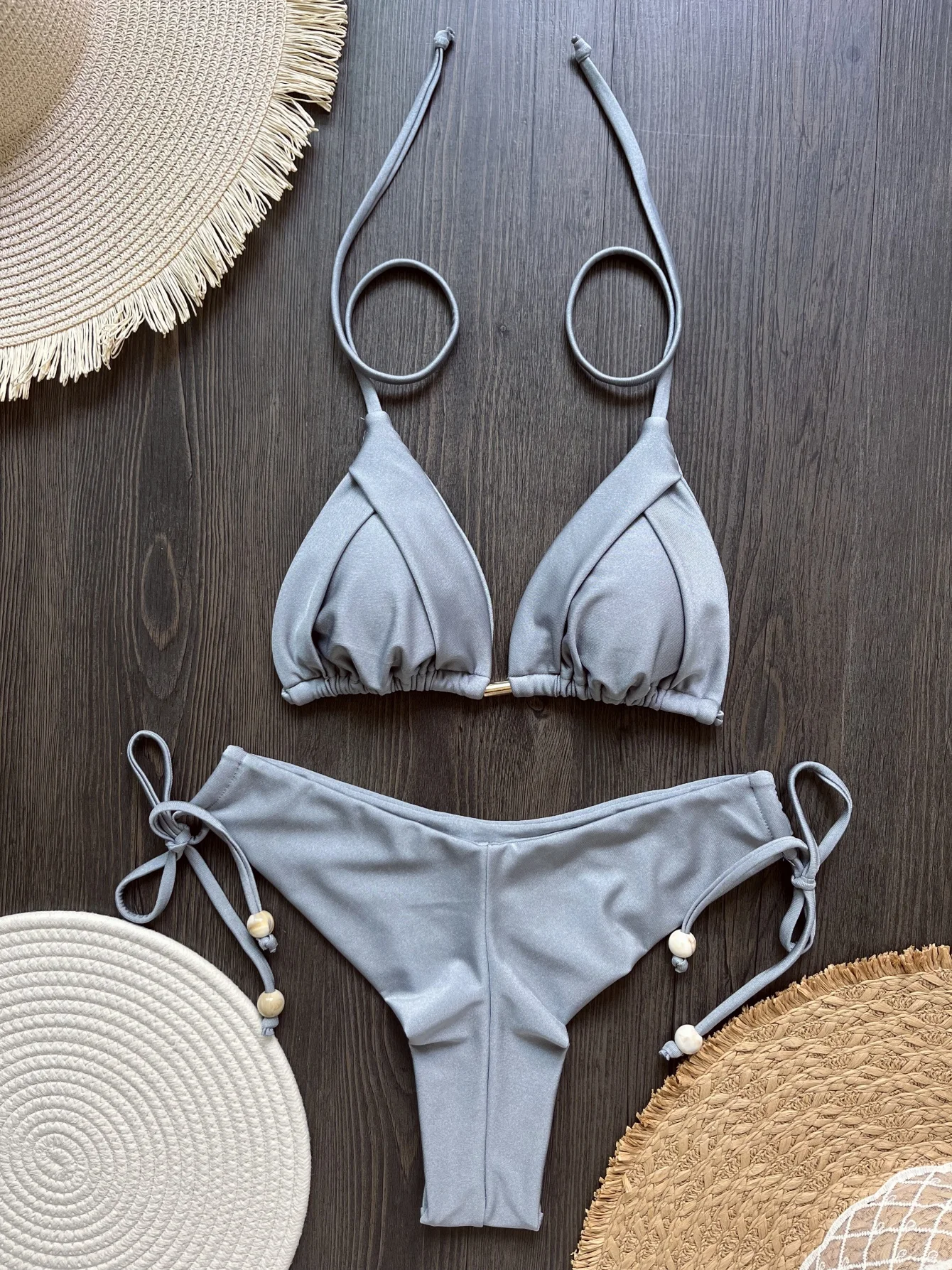 

2025 New Sexy Triangle Bathing Suit for Women Brazilian Bikinis Halter Swimwear Push Up Swimsuit Metal Chain Beach Bikini Set