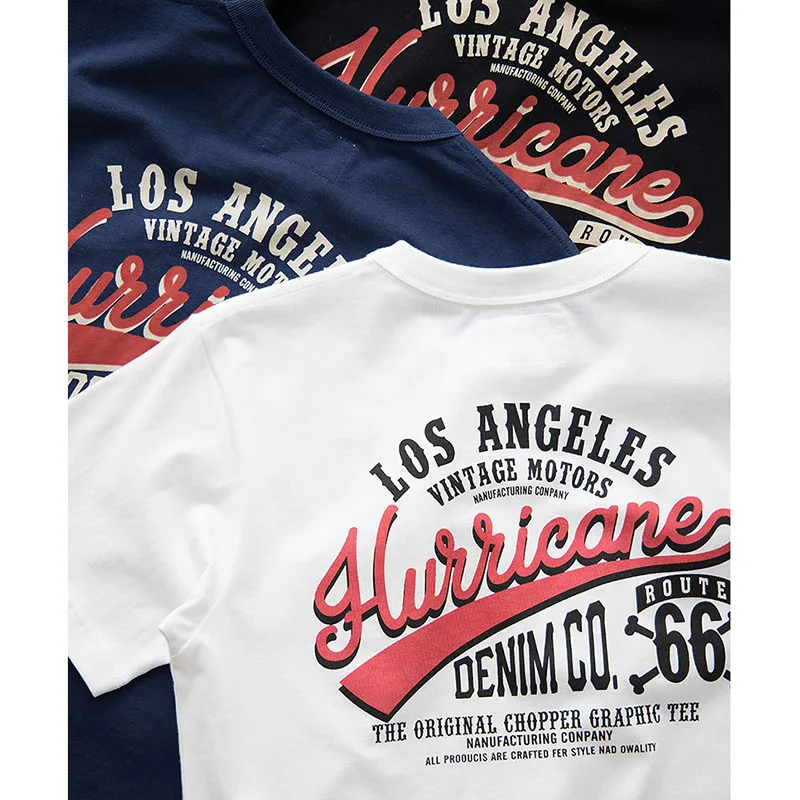 

Heavyweight American Retro Cotton T-Shirt Men's Short Sleeve Printed Back Motorcycle Letters Pure Cotton Casual round Neck