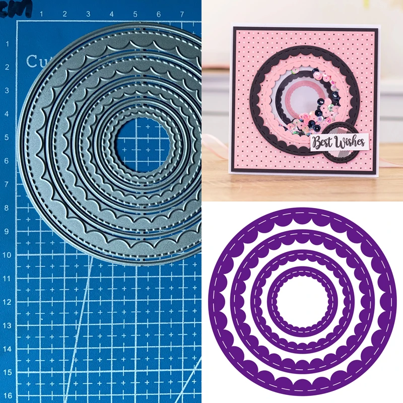 Lucky Goddess Metal Cutting Dies Scallop Circle frame diy Scrapbooking Photo Album Decorative Embossing Paper Card Crafts Die