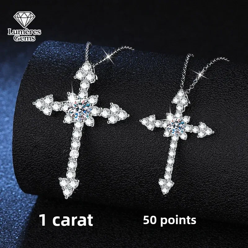 

Полный бриллиантовый крест, золото 18 карат с ожерельем из муассанита 0,5 1 карата, платина PT950, отпечаток