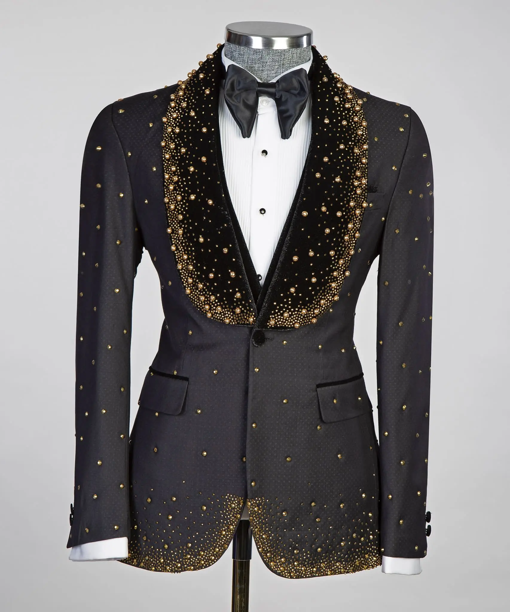 Luxury 2 Piece Suit Men Slim Fit Blazer Handmade Beads Diamonds Jacket Vest Customized Wedding Formal Occasions Groom Tuxedo