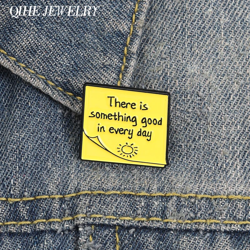 Inspirational Quotes Post It Note Enamel Pin Custom Sticky Note Handwritten Letter & Smiling Sun Brooch Lapel Badge Jewelry Pin