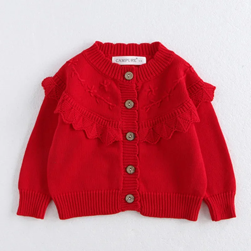 

0-3Yrs Toddler Sweater Coat New Baby Girls Christmas Knitted Cardigan Ruffled Sweaters Autumn Kids Baby Girls Children Cardigans