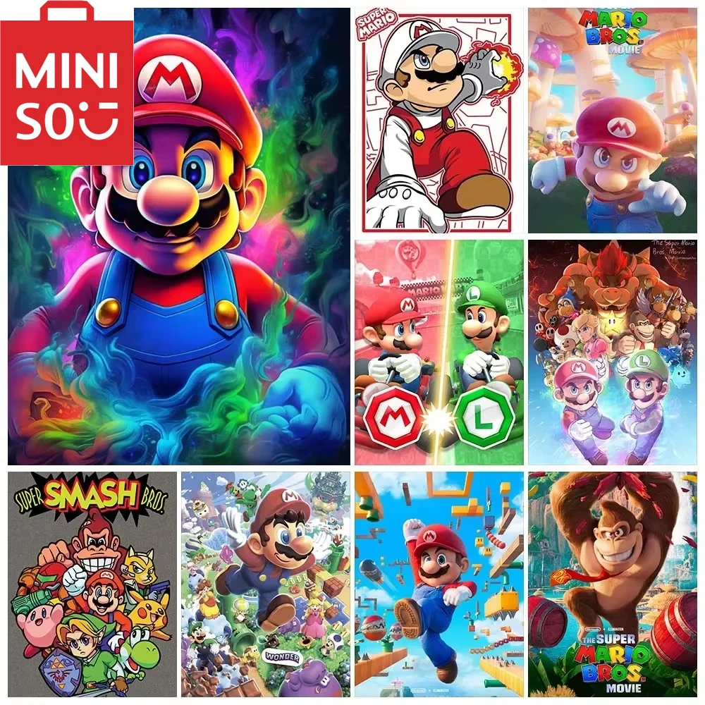 

MINISO японского аниме Super Marios комплект алмазной живописи круглая Алмазная вышивка гоночная ручная работа DIY мозаика украшение подарок