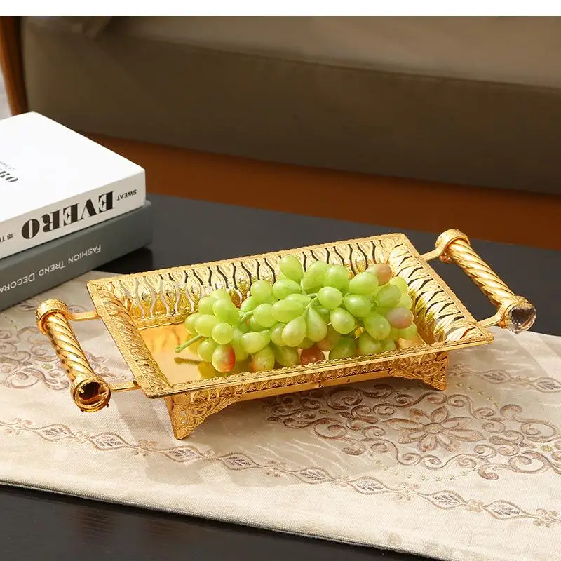 Kitchen Supplies, Hotel KTV Fruit Tray, Metal Service Gold, Rectangular Handle Decorative Nuts, Candy, Snacks