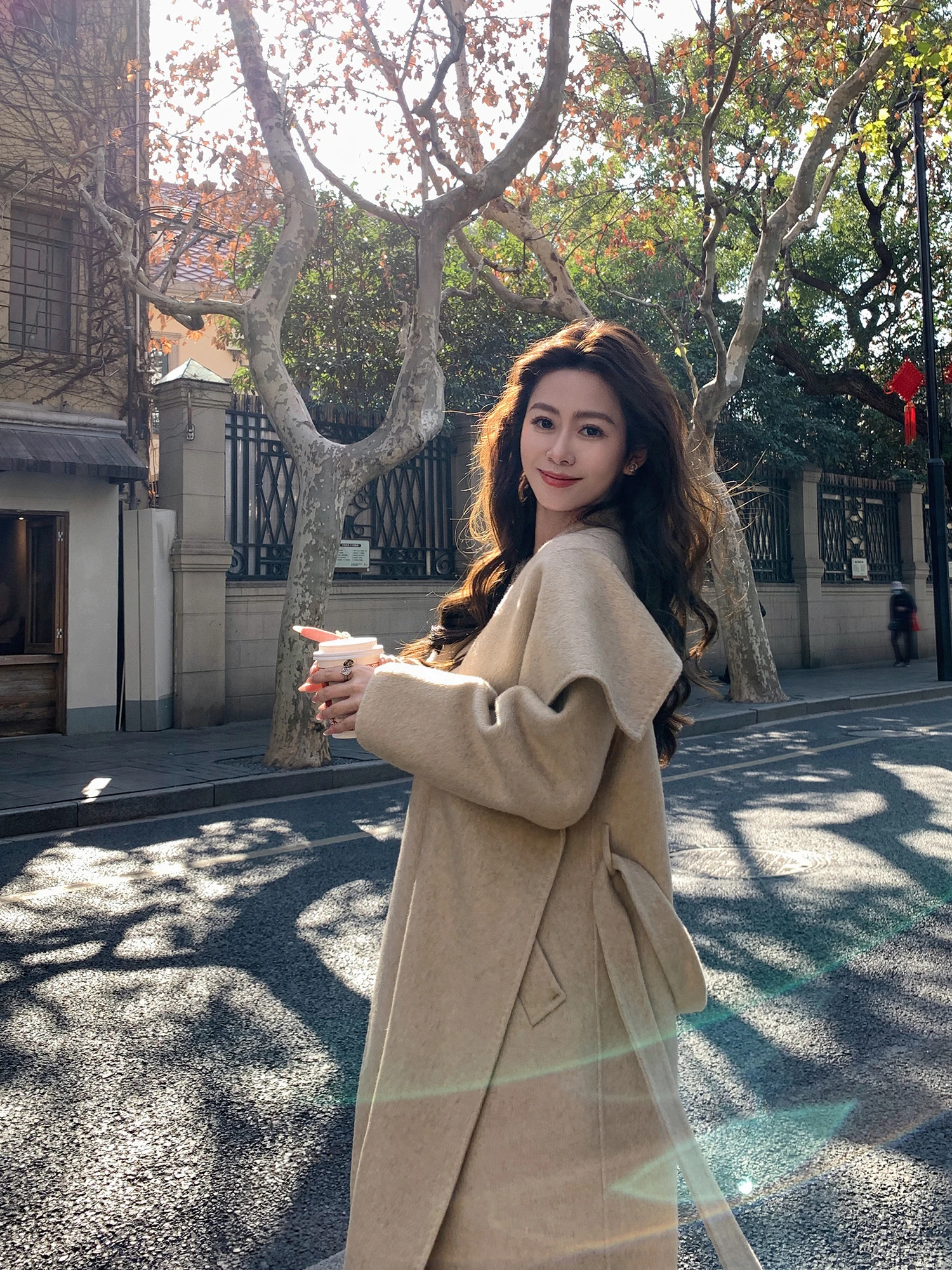 

Gogou Home Women's Mid-Length Woolen Coat Winter New Large Collar Woolen Coat High-End Faion Top Open Front Long Sve