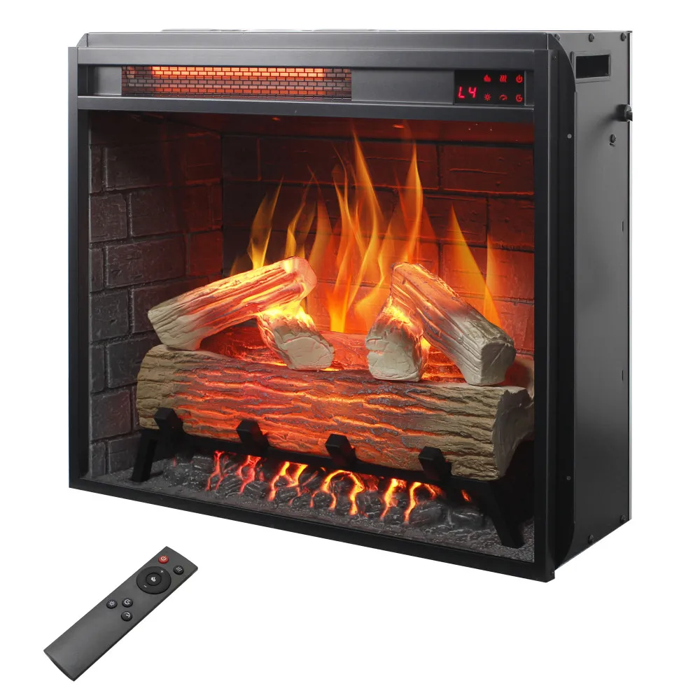 

23 Inch Infrared Heating Electric Fireplace Insert: Log Set, Realistic Flame, Remote w/Timer, Overheat Protection