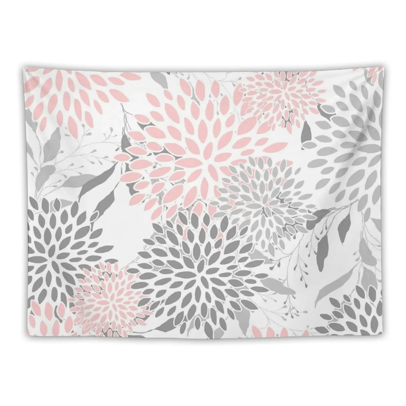 Floral Leaves and Blooms, Pink, Gray and White Tapestry House Decorations Wall Decoration Items Wall Mural Tapestry