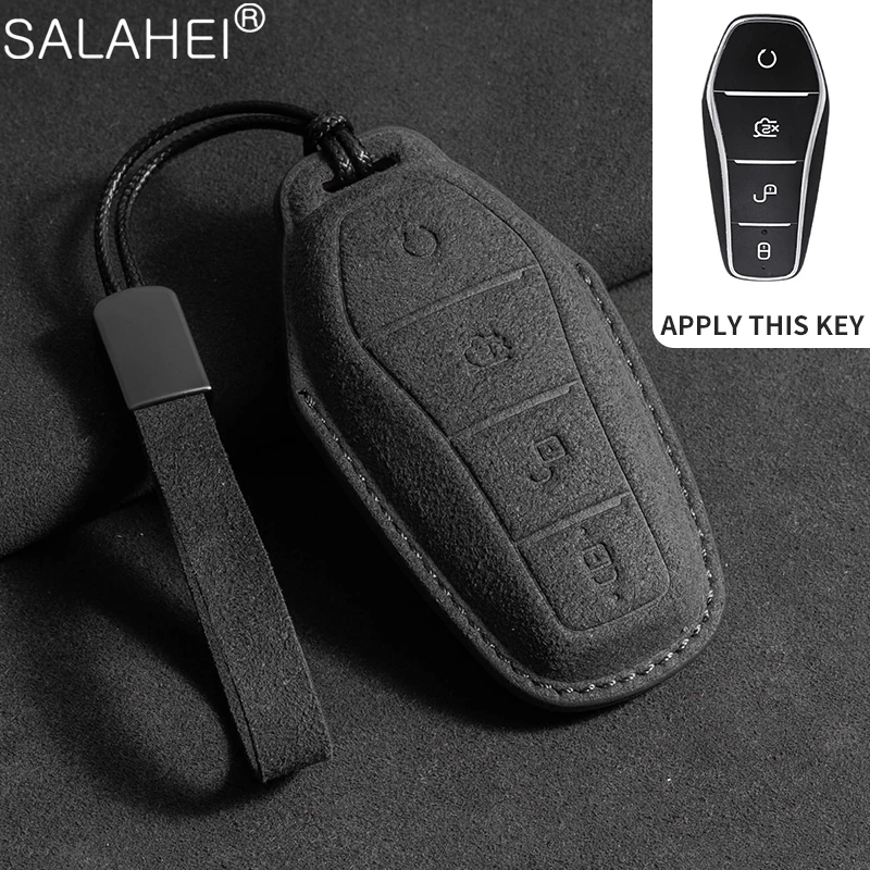 Suede Leather Car Key Case Cover Bag For BYD Atto 3 Han EV Dolphin Durable Second Song Pro Tang Dm QIn PLUS MAX Yuan Zinc