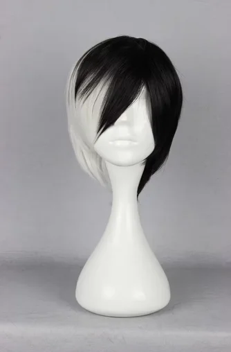 Wig Synthetic Heat Resistant Short Wavy Hair Half Black and White Wig Peruca Costume Cartoon Role Cos-play Hairpiece