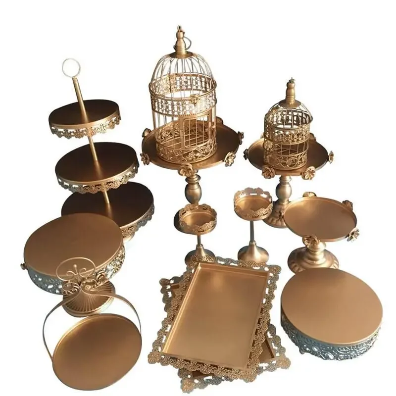 Gold White Metal Grand Baker Cake Stand Set Wedding Cake Tools Fondant Cake Display Kit For Party bakeware Accessory