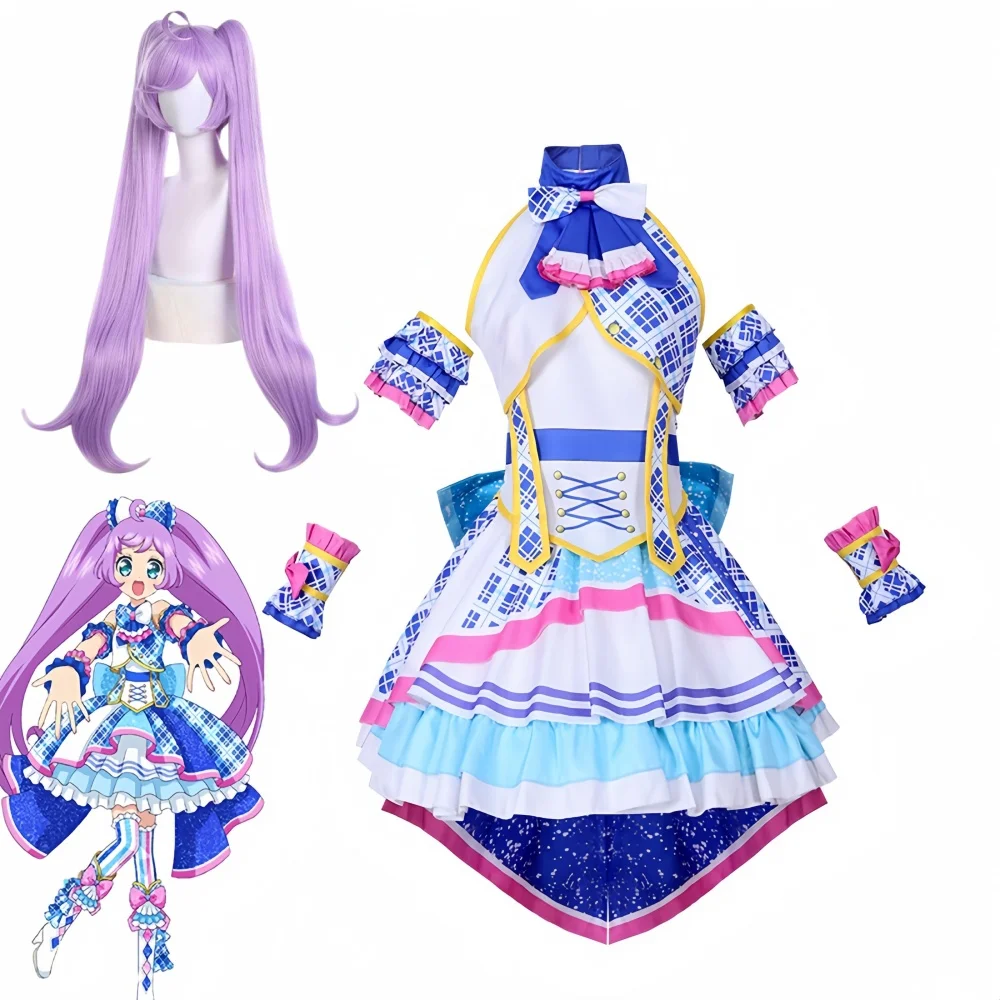 Manaka Laala Cosplay Anime Pripara Costume SoLaMi SMILE Wig Blue White Color Dress