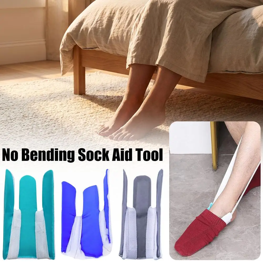U Shape No Bending Sock Aid Tool Portable Easy On Off Compression Sock Helper, Soft Fabric Slip On Sock Assistant Mobility Aid