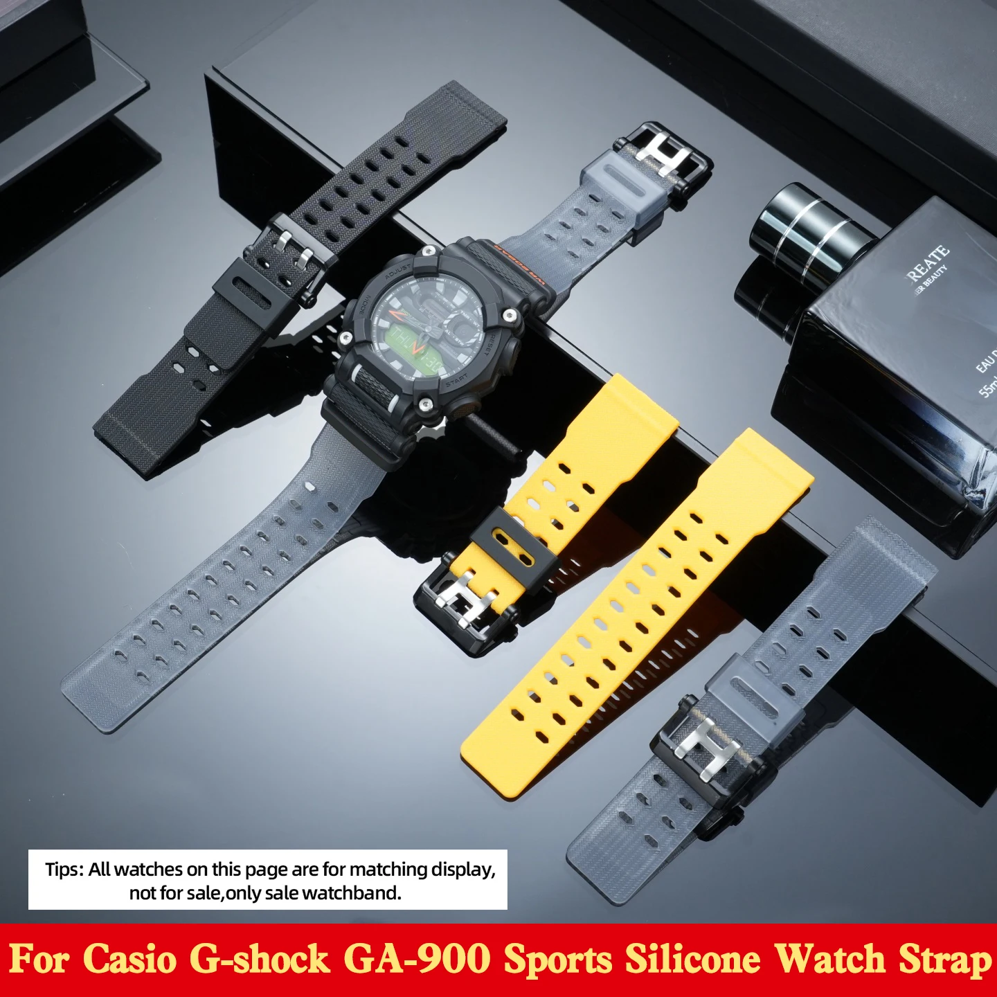 Correa de silicona GA900 para reloj Casio G-SHOCK GA-900, correa de resina deportiva para reloj, pulsera para reloj de exterior para hombre, pulsera amarilla y negra