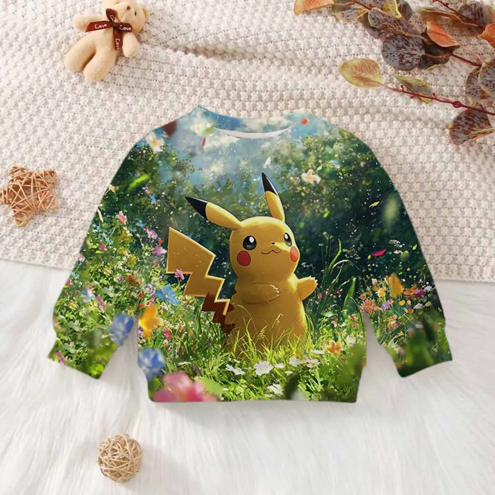 

2025 Summer Anime Pikachu Hot Japan Anime Children's 3D Fashion Casual T-shirt Pocket Monsters Boy & Girl Clothing hoodie