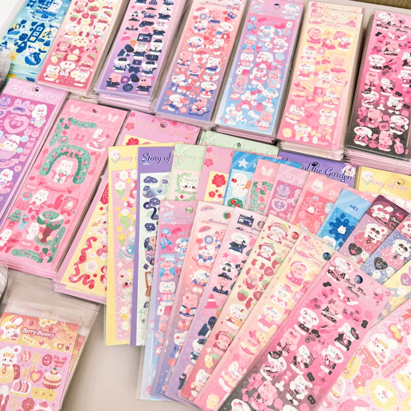 4/5/6Pcs Full Set Korea Cartoon Scrapbooking Stickers Journal Decor Lable Kpop Stationery Postcards Cute Rabbit Sticker Suppli