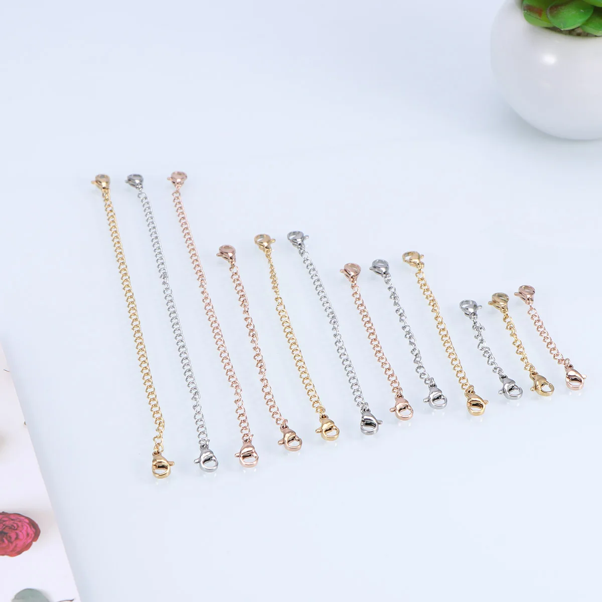 

12pcs Stainless Steel Lobster Clasp Set 50Mm 75Mm 100Mm 150Mm Necklace Extension Chains Gold Silver Rose Gold Diy Jewelry Making