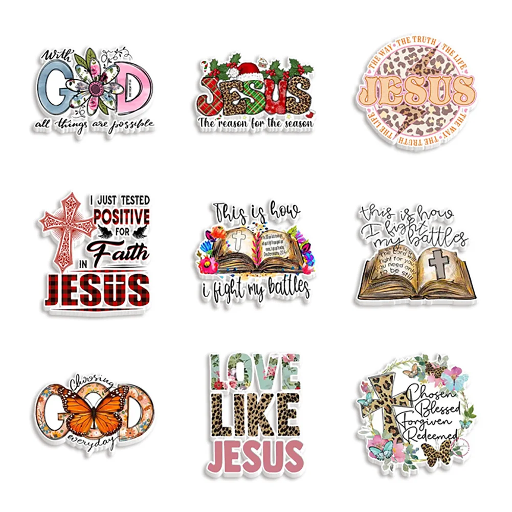 

Christianity Jesus Love Bible The Cross Resin Planar Transparent Glitter Acrylic Flatback for Badge Hair Bow Keychain