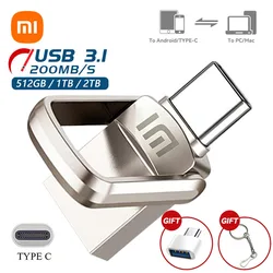 Xiaomi USB 3.0 Pendrive 2T 1T U Disk Mobile Phone High Speed Usb3.0 Type-C Computer Dual-Use Dual Interface Metal Flash Memory