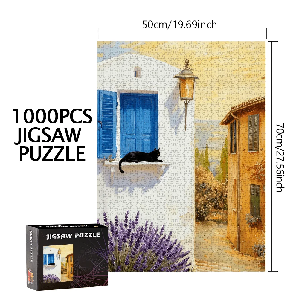 Puzzle di alta qualità da 500 pezzi/1000 pezzi |   Puzzle portatile in cartone a tema gatto nero per compleanno, Halloween, Natale, Th