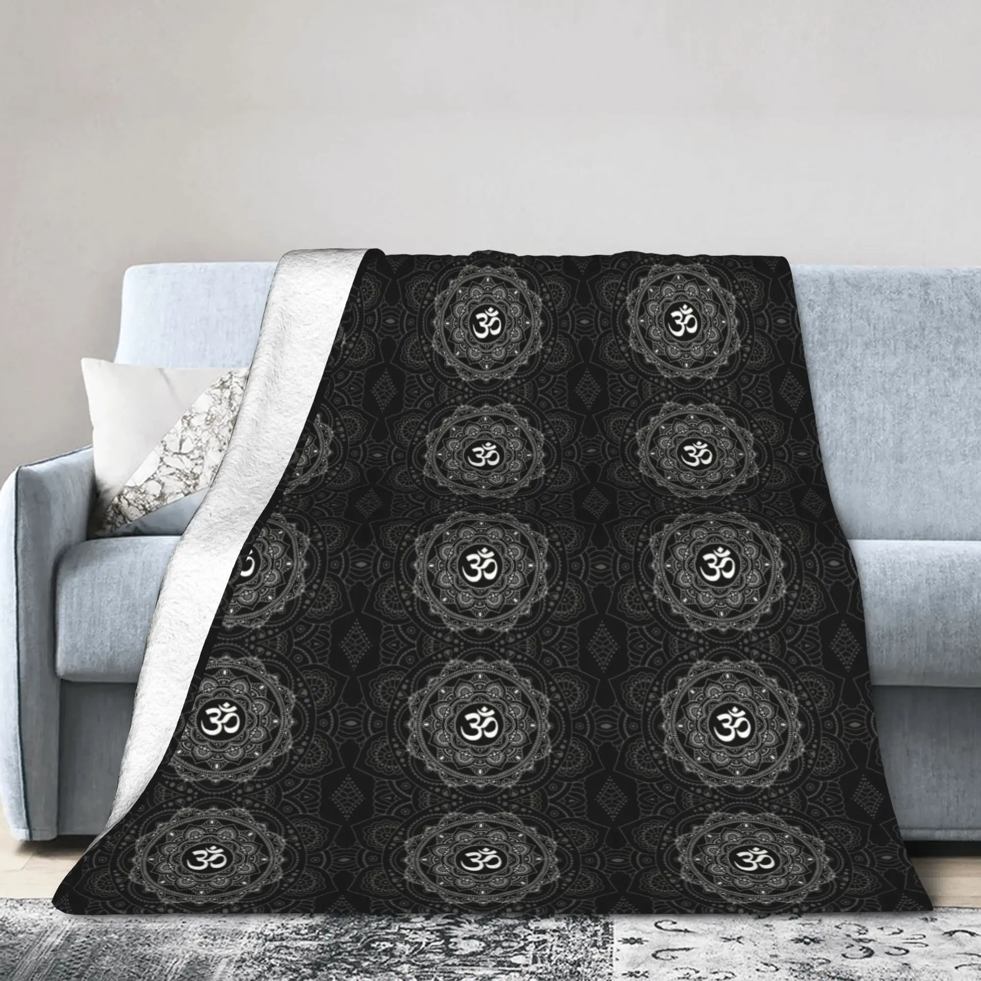 Custom 3D Printed Om Mandala Blankets Comfortable Soft Flannel Sprint Buddhism Aum Yoga Meditation Throw Blanket for Bedroom