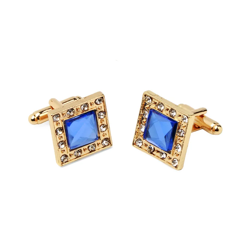 Square Blue Crystal Cufflinks Fashion Accessory French Style Clothes Decoratoion Accessories for Women Men