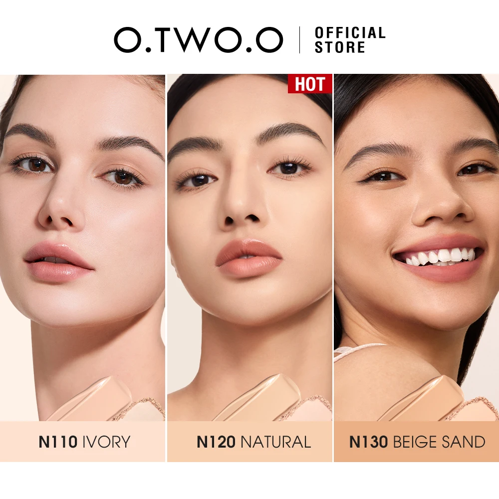 O.TWO.O Air Cushion BB Cream Face Powder 2 in 1 High Coverage Makeup Base Oil-control Concealer Setting Compact Powder Cosmetic