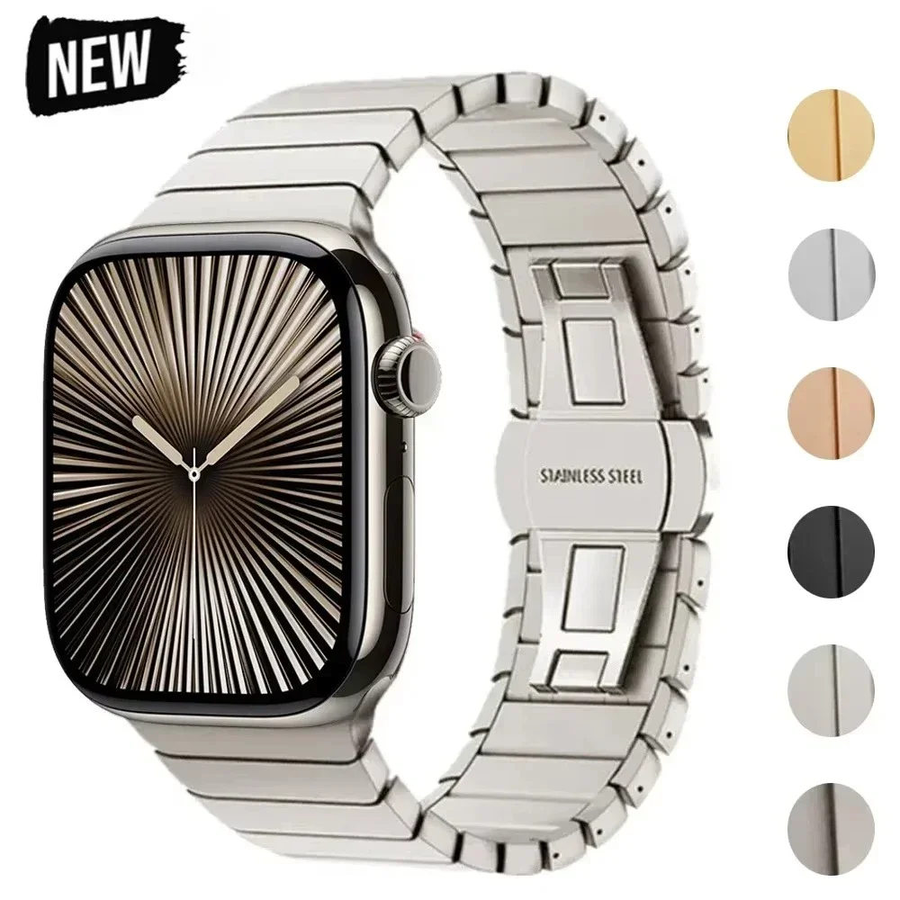 Cinturino in metallo per Apple Watch 46mm, cinturino in acciaio inossidabile per iWatch Serie 11, 10, Ultra 49mm, 42/44/45/40mm, cinturino elegante.