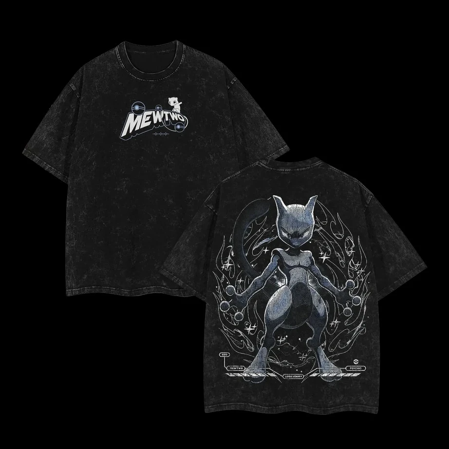 Gyarados Mewtwo Greninja Legendary Psychic Type Anime T-Shirt Men Women Cotton Loose Couple Harajuku Y2K Casual Streetwear Tops view 3