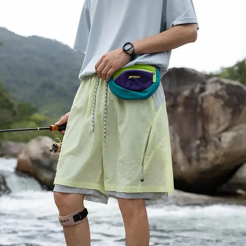 

Мужские летние шорты 2026: быстросохнущие, легкие, с завязками на талии, повседневные, для пляжа и спорта, больших размеров, свободные, дышащие, до колена