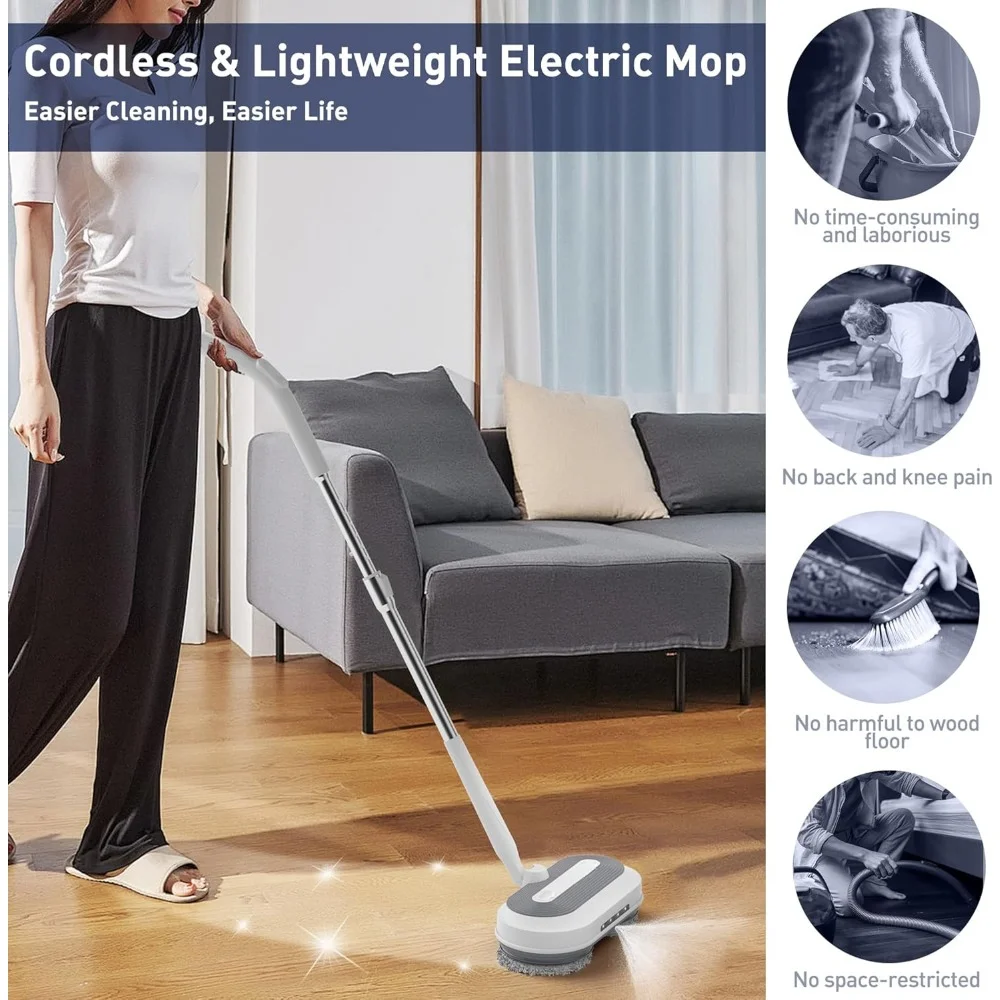 HAOYUNMA Cordless Electric Mop, Electric Spin Mop with Water Sprayer & LED Headlights, Up To 50mins Working Time, 290ml Water